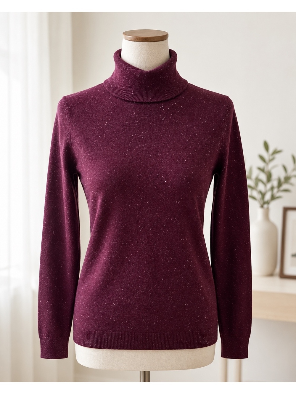 Talbots XS Burgundy Speckled Turtleneck Sweater Long Sleeve